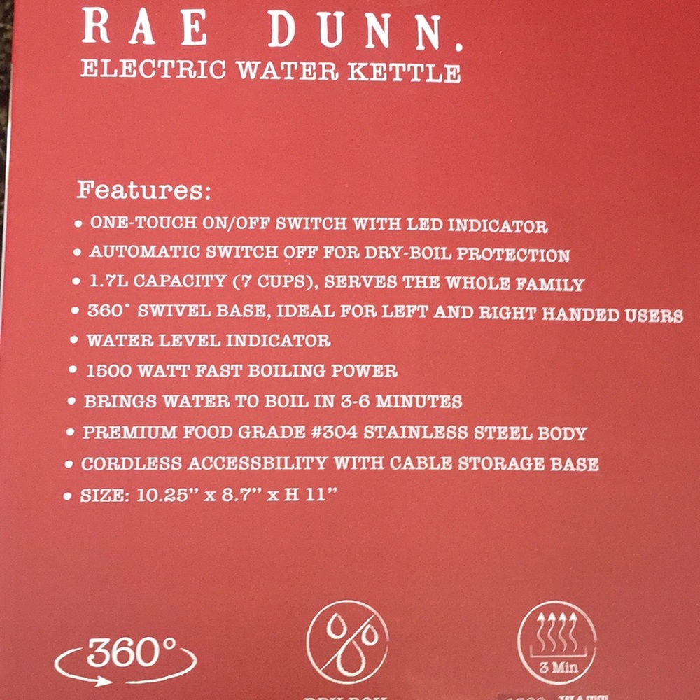 Rae Dunn Electric Hot Water Kettle NIB - Picture 4 of 7